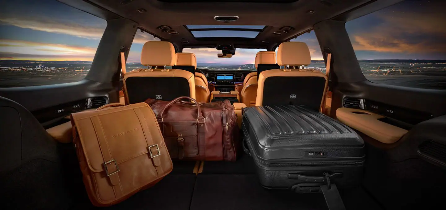 Jeep Grand Wagoneer interior with quilted leather and walnut trim